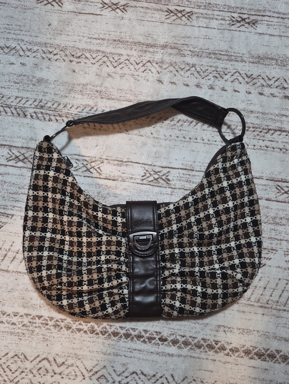 Dakine Black & Cream Patterned Shoulder Bag with Leather Trim